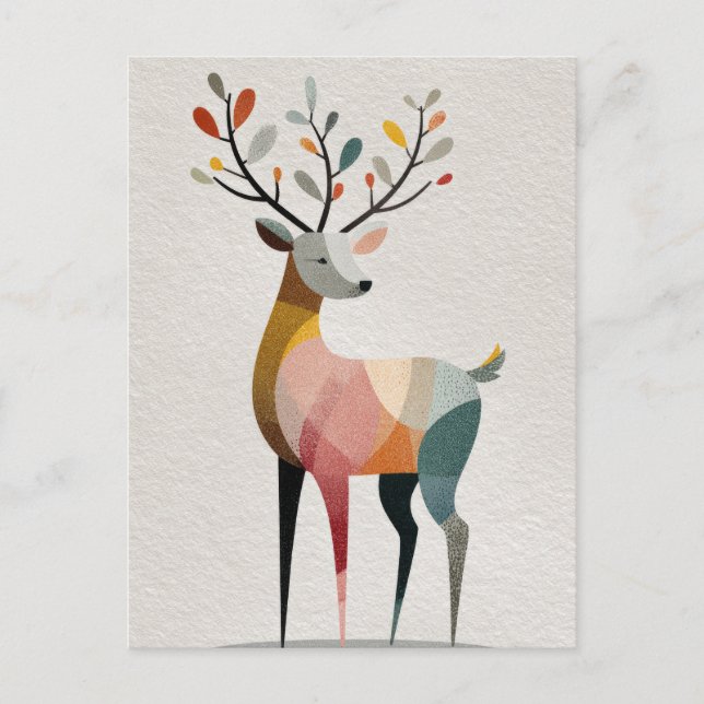 Watercolor Reindeer Minimalist Scandinavian Xmas Postcard (Front)