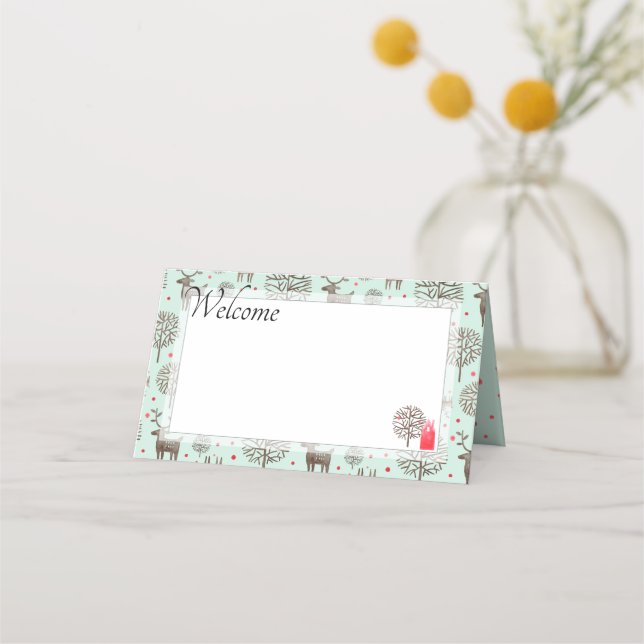 Watercolor Reindeer Pattern Pastel Green Any Colou Place Card (Front)