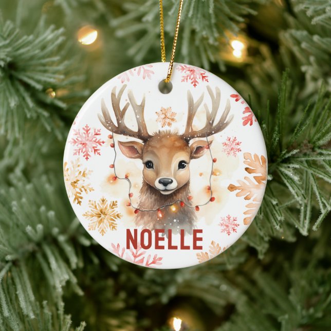 Watercolor Reindeer Personalized Ornament (Tree)