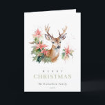 Watercolor Reindeer Poinsettia Christmas Foliage Holiday Card<br><div class="desc">If you need any further customisation please feel free to message me on yellowfebstudio@gmail.com.</div>