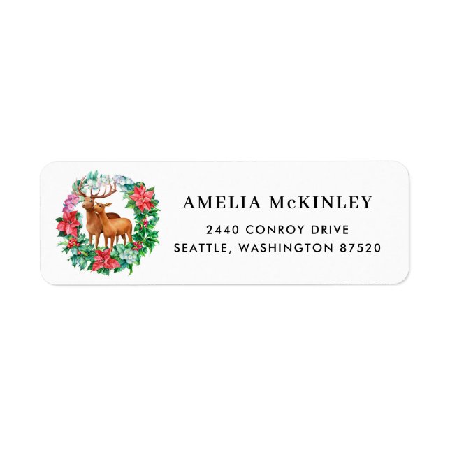 Watercolor Reindeers Holly Wreath Christmas (Front)