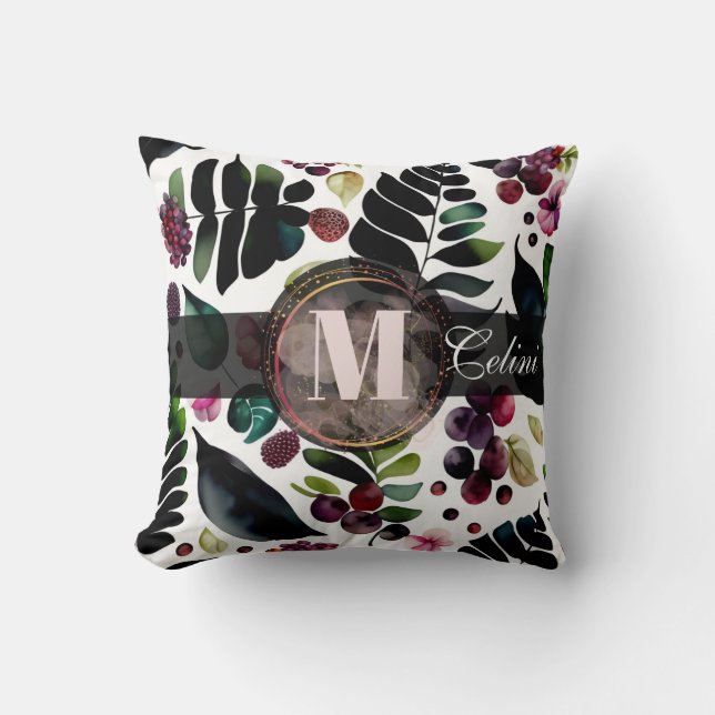 Watercolor repeatable pattern of beautiful flowers throw pillow (Front)