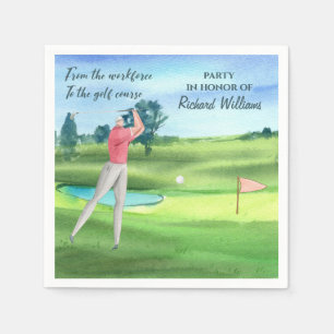 Watercolor Retired Golf Men On Golf Course Napkin