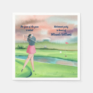 Watercolor Retired Golf Woman on the Green Napkin