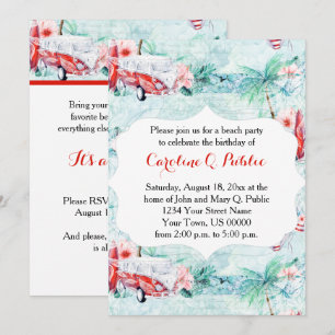Watercolor Retro Beach Invitation à une soirée à t