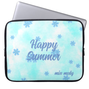 watercolor retro blue floral hand painted  laptop sleeve