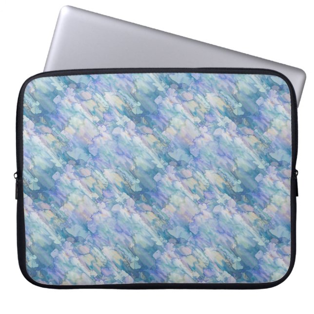 Watercolor Retro Blue Purple Raindrop Pattern Laptop Sleeve (Front)