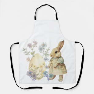 Watercolor retro Easter  egg and bunny Apron
