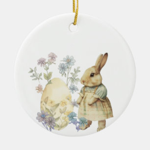 Watercolor retro Easter  egg and bunny Apron Ceramic Ornament
