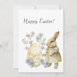 Watercolor retro Easter  egg and bunny  Thank You Card