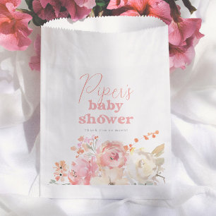 Watercolor Retro Floral Girl Baby Shower Thank You Favour Bag