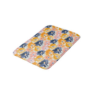 Watercolor Retro Floral Pattern Bath Mat
