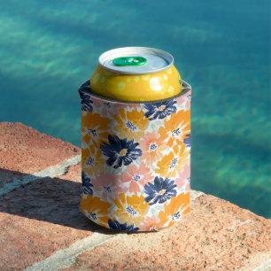 Watercolor Retro Floral Pattern Can Cooler