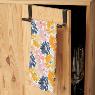 Watercolor Retro Floral Pattern Kitchen Towel