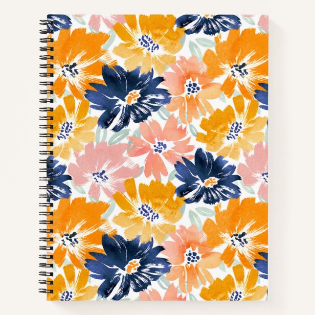Watercolor Retro Floral Pattern Notebook (Front)