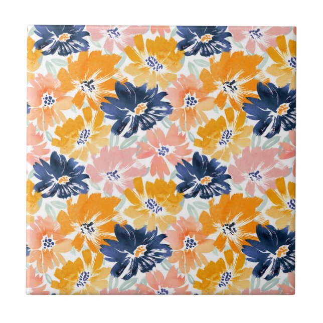 Watercolor Retro Floral Pattern Tile (Front)