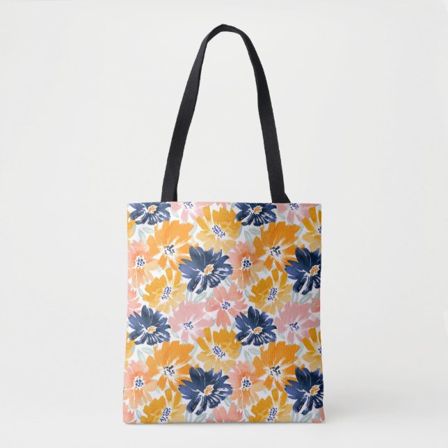Watercolor Retro Floral Pattern Tote Bag (Front)