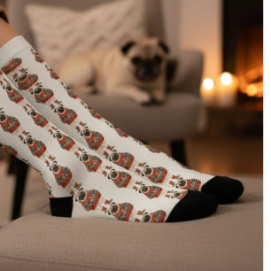 Watercolor Retro Pug Dog Pattern Socks