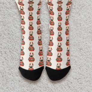 Watercolor Retro Pug Dog Pattern Socks