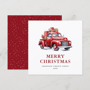 Watercolor Retro Red Truck Business Holiday Card