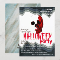 Watercolor Retro Skull Skeleton Halloween Red Art