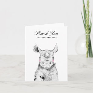 Watercolor Rhino Baby Shower Thank You card