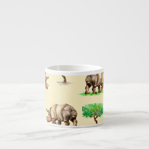 Watercolor Rhino: Hand Painted Pattern. Espresso Cup