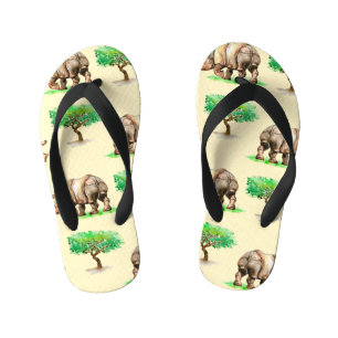 Watercolor Rhino: Hand Painted Pattern. Kid's Flip Flops