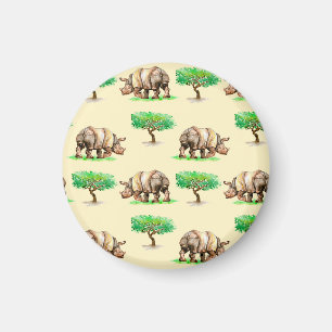 Watercolor Rhino: Hand Painted Pattern. Magnet
