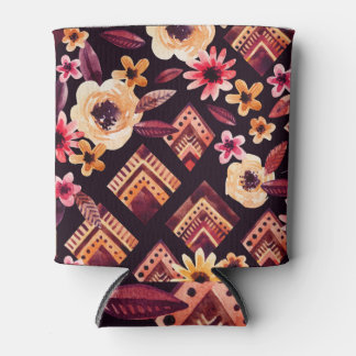 Watercolor rhombus: floral geometric pattern. can cooler