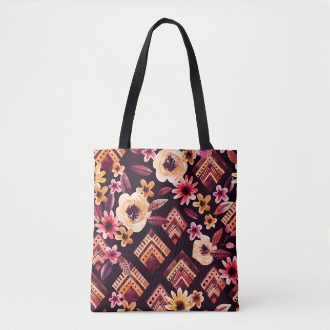 Watercolor rhombus: floral geometric pattern. tote bag (Front)