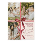 Watercolor Ribbon Bow Modern 3 Photo Christmas