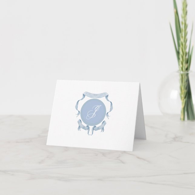 Watercolor Ribbon Logo Crest Monogram  Thank You Card (Front)