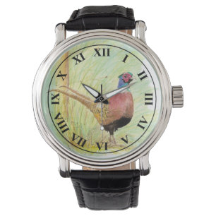 Watercolor Ring-Necked Pheasant Game Bird Watch