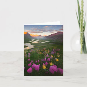 Watercolor river and flowers customizable card
