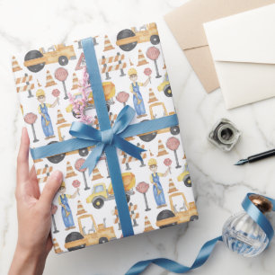 Watercolor Road Construction Theme Wrapping Paper