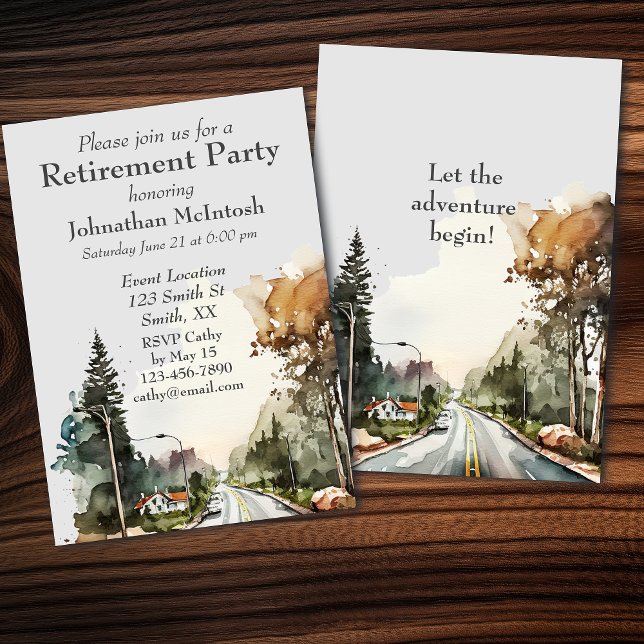 Watercolor Road Retirement Party Invitation (Creator Uploaded)