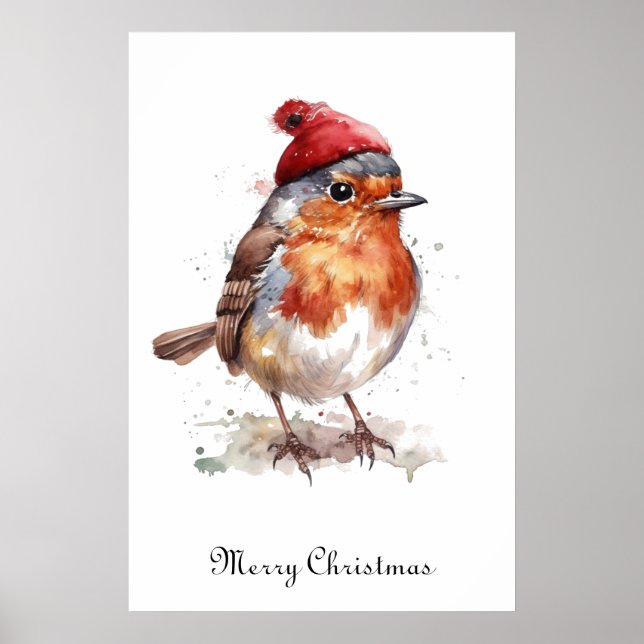 Watercolor Robin Christmas Wall Decor (Front)