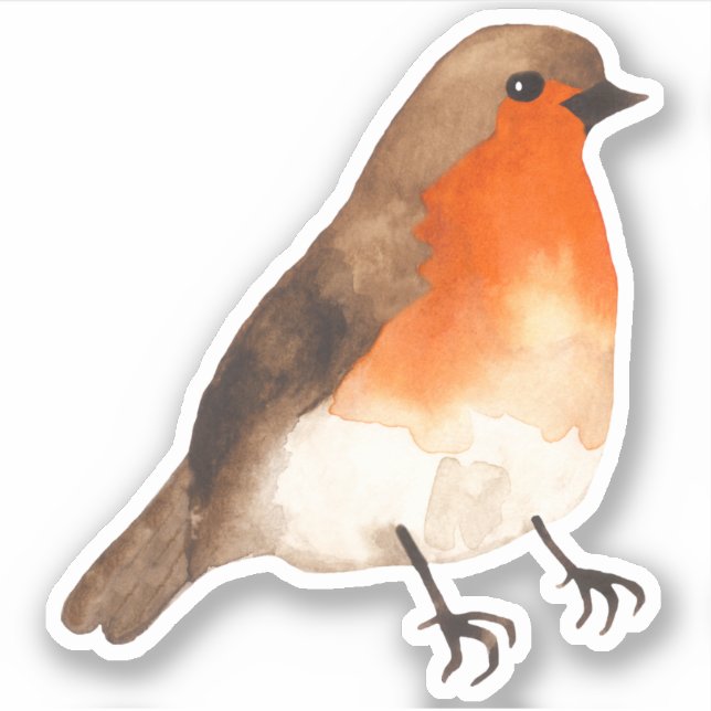Watercolor Robin Garden Bird Sticker (Front)