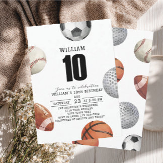 Watercolor Rockie year sports 10th birthday part Invitation