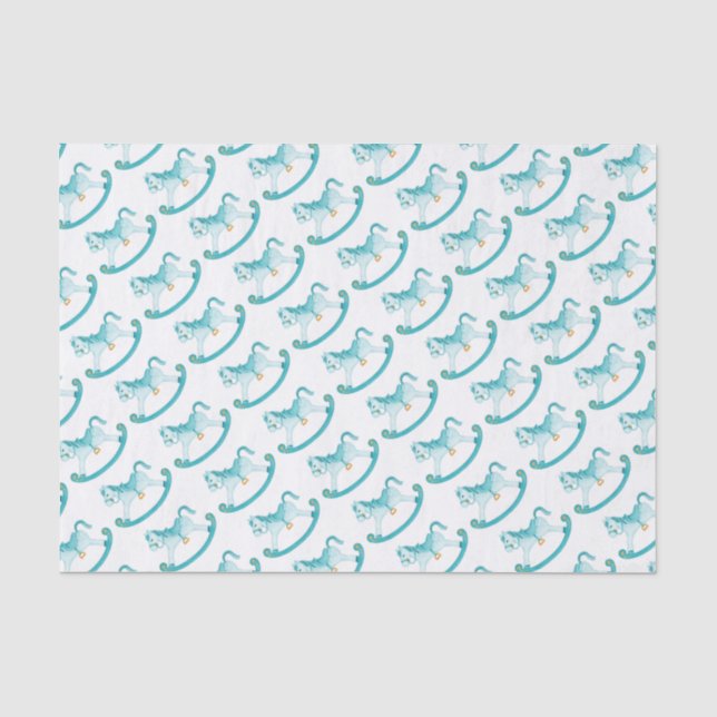 Watercolor rocking horse aqua tea art tissue paper (Front)