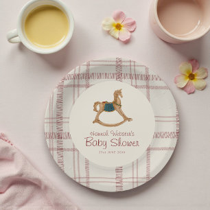 Watercolor rocking horse baby shower paper plates