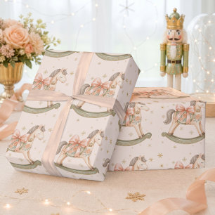 Watercolor Rocking Horse Christmas Baby Shower Wrapping Paper