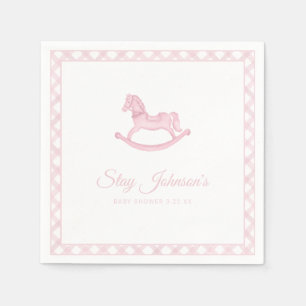 Watercolor Rocking Horse Gingham Baby Shower Napkin