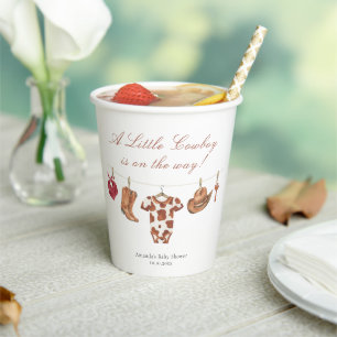 Watercolor Rodeo Western Cowboy Baby Shower Paper Cups