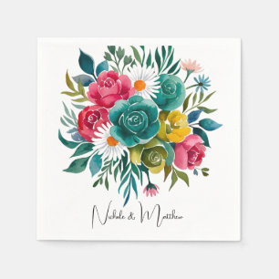 Watercolor Romance: A Colourful Blooms Wedding Napkin