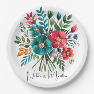Watercolor Romance: A Colourful Blooms Wedding Paper Plate