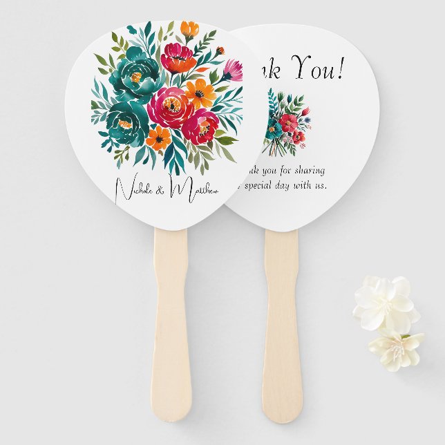 Watercolor Romance Wedding Hand Fan (Front and Back)