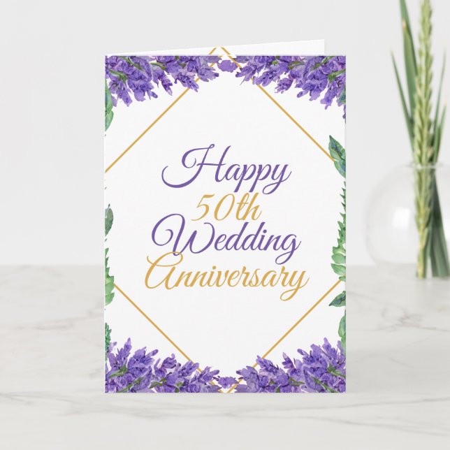Watercolor Romantic 50th Wedding Anniversary Card (Front)