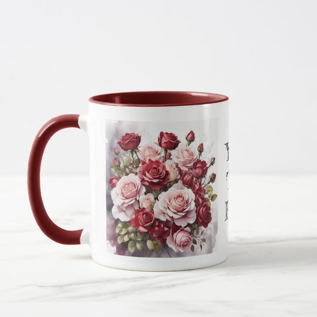 Watercolor Romantic Cute Red Rose Floral Mug (Left)